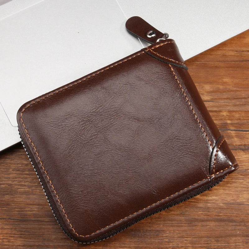 Men's wallet with driving license cover, vintage and simple, short and multi-functional card holder with zipper
