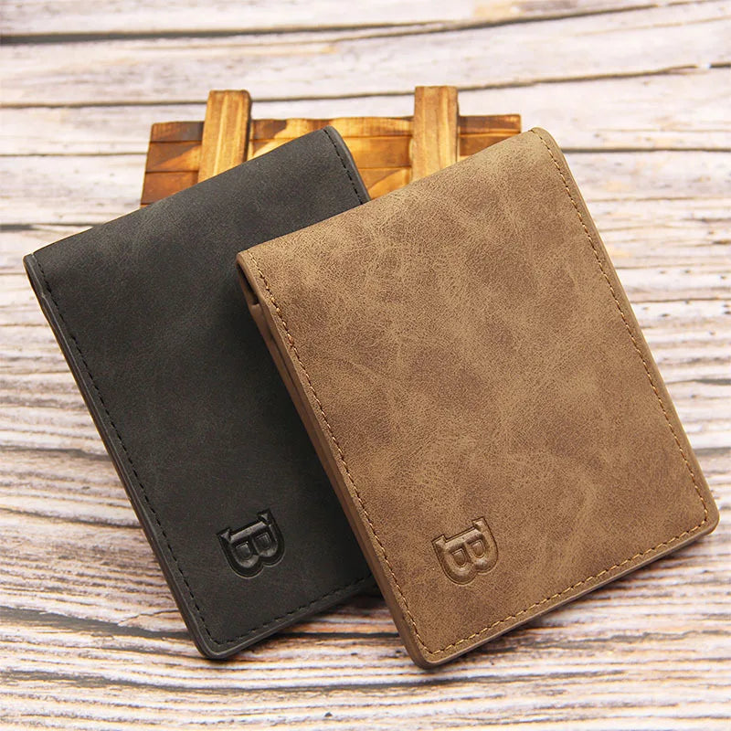 New Short Men Wallets Slim Card Holder Male Wallet PU Leather Small Zipper Coin Pocket Man Purse Wallet