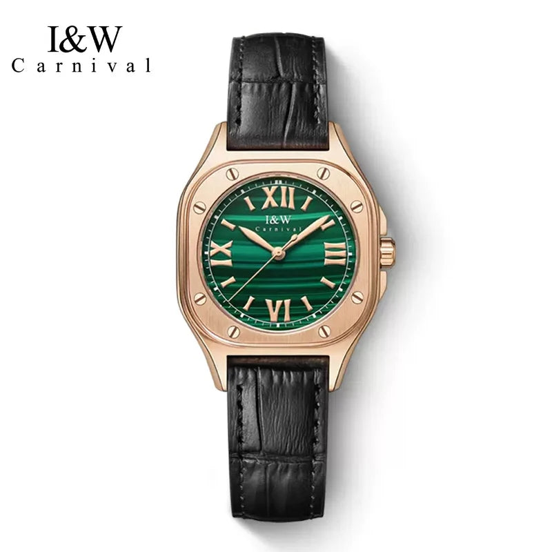 Carnival High Quality Classic Retro Women's Square Green Quartz Watch Women's Clock Luxury Style Sapphire Crystal Wristwatch