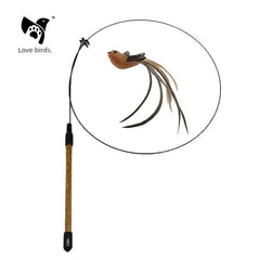 Artificial Bird Bunny Steel Wire Teaser Pet Toy for Cats and Birds Short Eye Catching Playing Rod