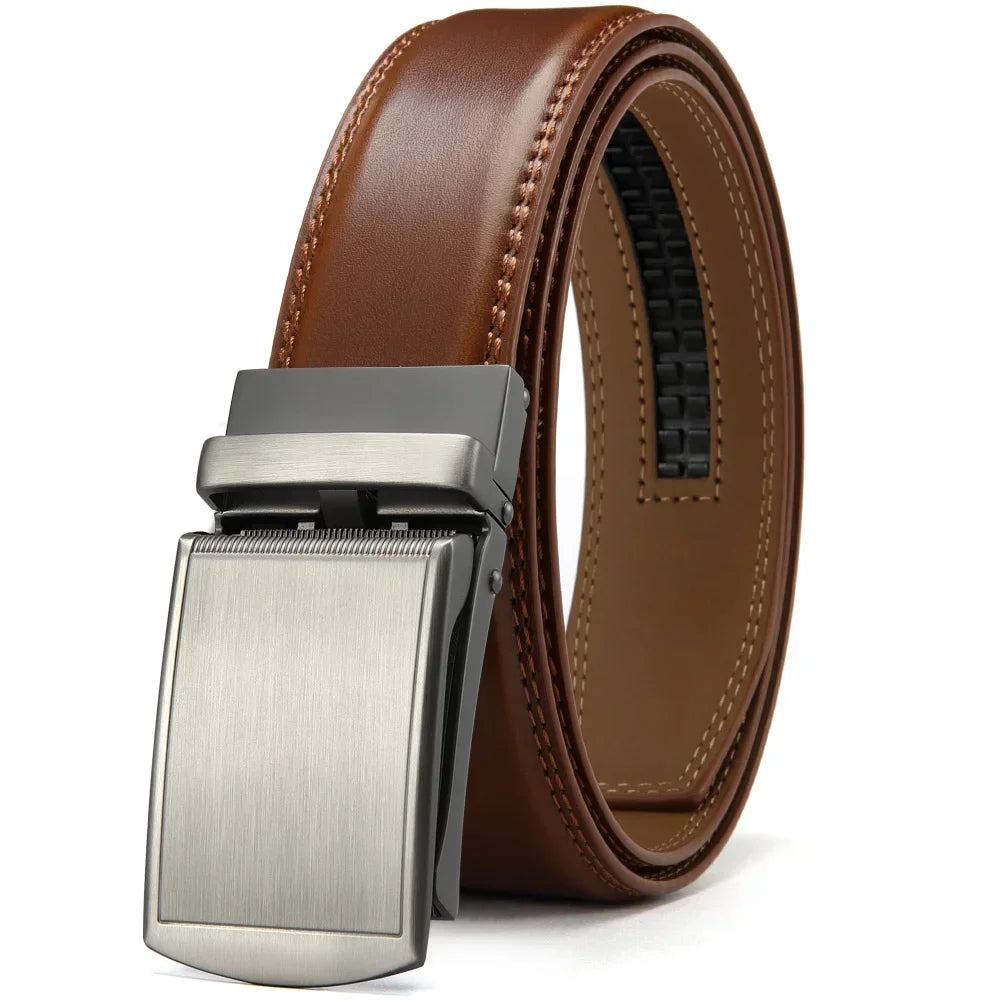 Mens Belt Genuine Leather Luxury Belt Metal Automatic Alloy Buckle Fashion Ratchet Belts for Men Cowhide High Quality Belt