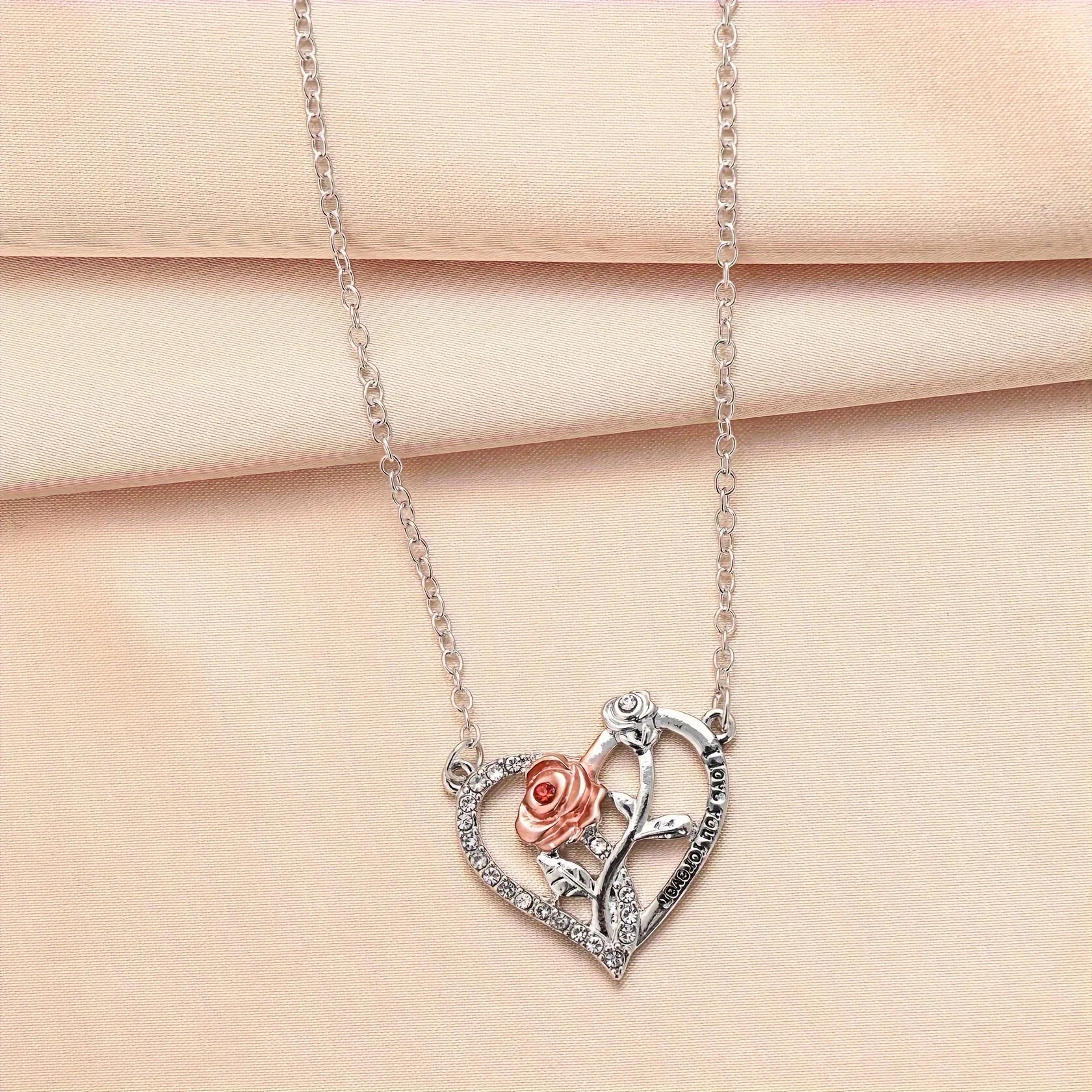 I Love You Forever Necklace With Rose Flower Gift Box For Girlfriend Mother Birthday Romantic Gift 2024 New Fashion Jewelry