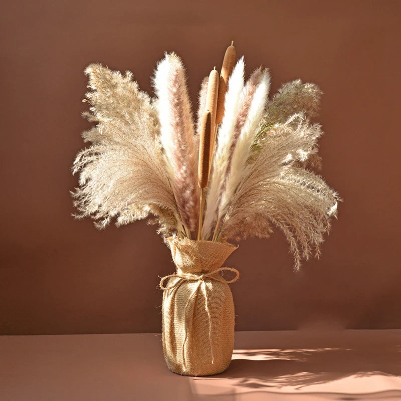 Fluffy Pampas Grass Decoration Boho Wedding Floral Arrangement Natural Phragmites Dried Flowers Bouquet Home Coffee Table Decor