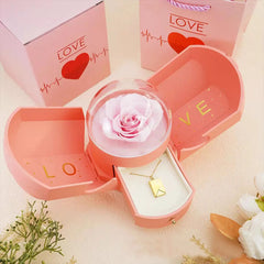 Surprise Flower Jewelry Box - Mysterious Unboxing with Rose Gold Dried Flowers & Hidden Love Drawer - Luxury Birthday Gift for H