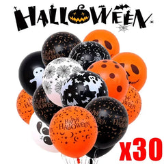 30/10Pcs Scary Halloween Balloons Kids Toys Pumpkin Skeleton Ghost Bar Party Decor Balloon Halloween Black Orange Latex Balloon