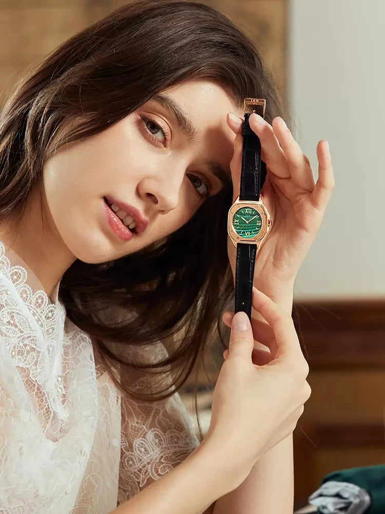 Carnival High Quality Classic Retro Women's Square Green Quartz Watch Women's Clock Luxury Style Sapphire Crystal Wristwatch