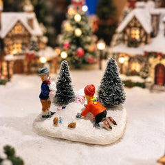 Christmas Village Set Accessories, Kids Playing Figurine, Collectible Building Scene Decoration, Home Fireplace, Holiday Decor