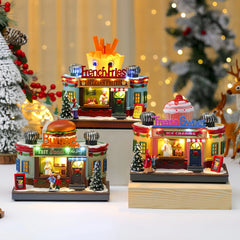 Christmas Rotate Lighted Music Box Resin Santa Ornament Gift Box Xmas Decorative Gift for Home Kitchen Cafe Window Holiday Party
