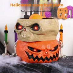 Halloween scene decoration: Pumpkin bucket, funny candy plate, props, ornaments, event atmosphere decorations, bar decor