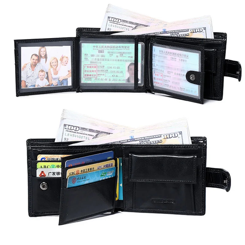 Leather Mens Wallet with Coin Pocket Genuine Leather Wallet for Men Short Style