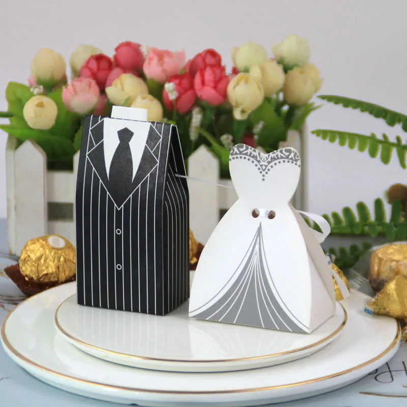 Wedding Gift Bag Bride and Groom Candy Box DIY with Ribbon Wedding Decorations Souvenir Party Supplies