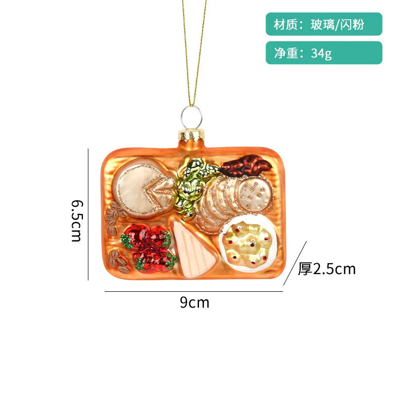 Christmas Decorative Creative Hand-Painted Glass Pendant Fun Cake/Drinks/Food Shaped Xmas Tree Hanging Ornaments New Year Gifts