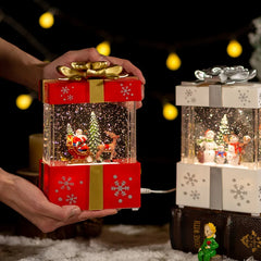 Christmas Music Gift Box Home Decoration Popcorn Scene Village Rotating Santa Statue Christmas Desktop Decor Xmas Kid Child Gift