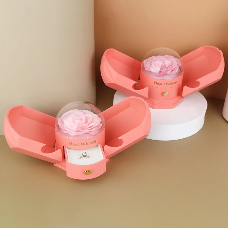 Surprise Flower Jewelry Box - Mysterious Unboxing with Rose Gold Dried Flowers & Hidden Love Drawer - Luxury Birthday Gift for H