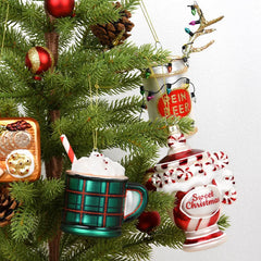 Christmas Decorative Creative Hand-Painted Glass Pendant Fun Cake/Drinks/Food Shaped Xmas Tree Hanging Ornaments New Year Gifts