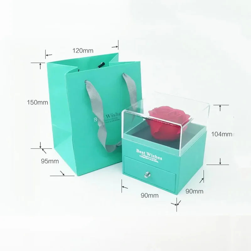 1 Rose Gift Box Artificial Flower Box+Carry Bag Ring Jewelry Storage Box Christmas Valentine's Day Mom Wedding Girlfriend Gifts