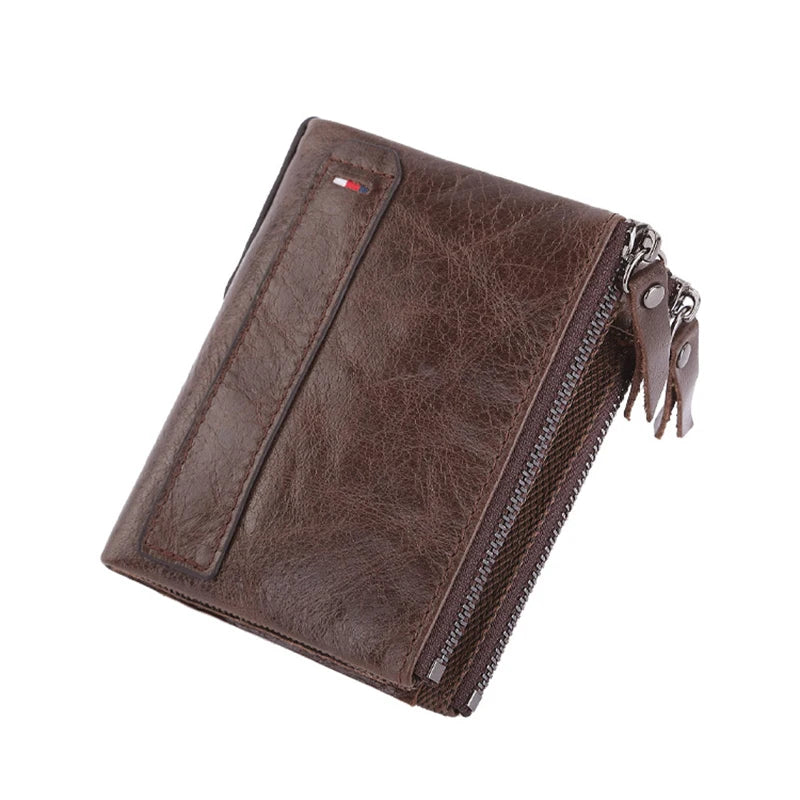 Man	Genuine Leather Wallet Luxury Designer Men Purse Card Holder Short Wallets with Zipper Pocket Men’s	Money Bag Gift