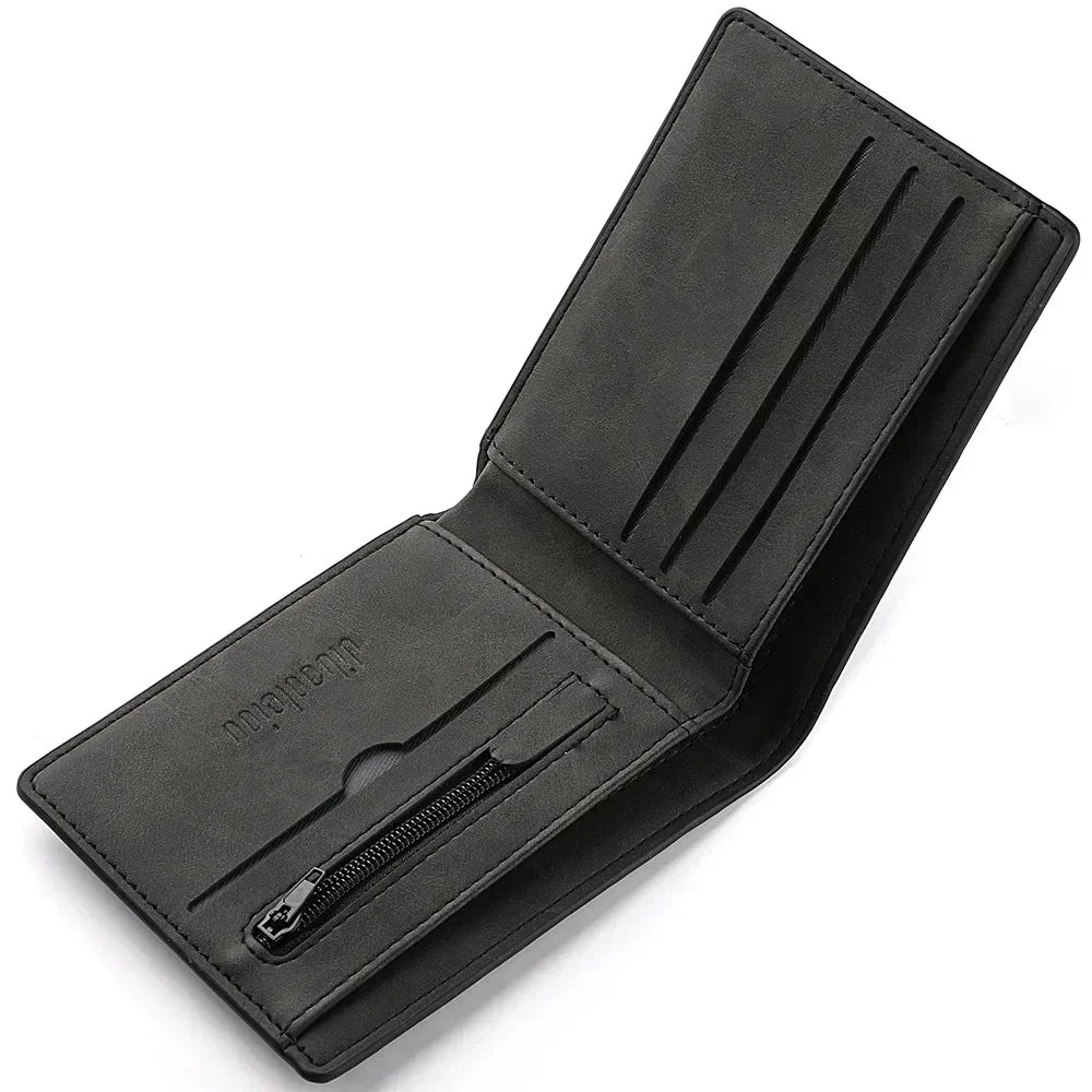 2025 New Wallet Men's Genuine PU Leather Male Short Zipper Simple Soft Leather Light Money Clip Vintage Business Wallet Students