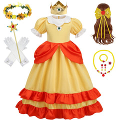 Daisy Princess Dress Girl Cartoon Movie Cosplay Costume Summer Kids Orange Party Outfits 2-10 Years Halloween Fancy Clothes