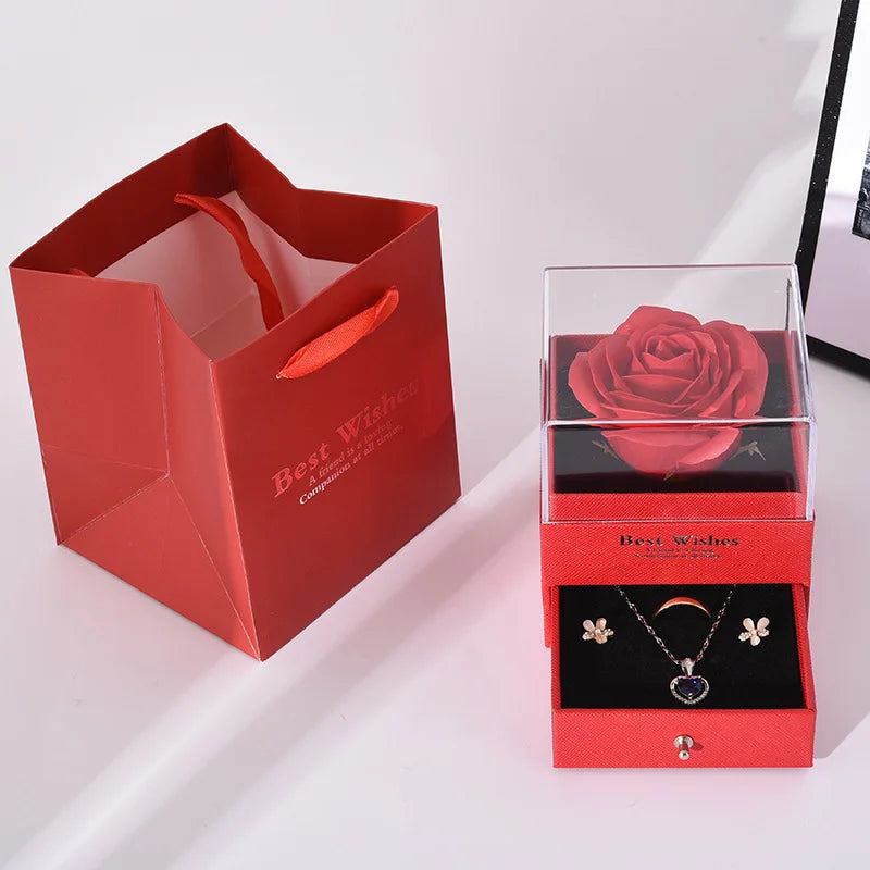 Soap Flower Rose Gift Box Elegant Infinity Jewelry Box for Girlfriend Wife Christmas Valentine's Day Anniversary Gift