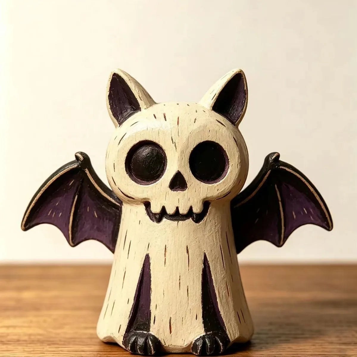 Halloween Wooden Tabletop Decor, Hand-Painted Owl Ghost Pumpkin & Vampire Cat Figurines for Shelf Mantel Party Decoration