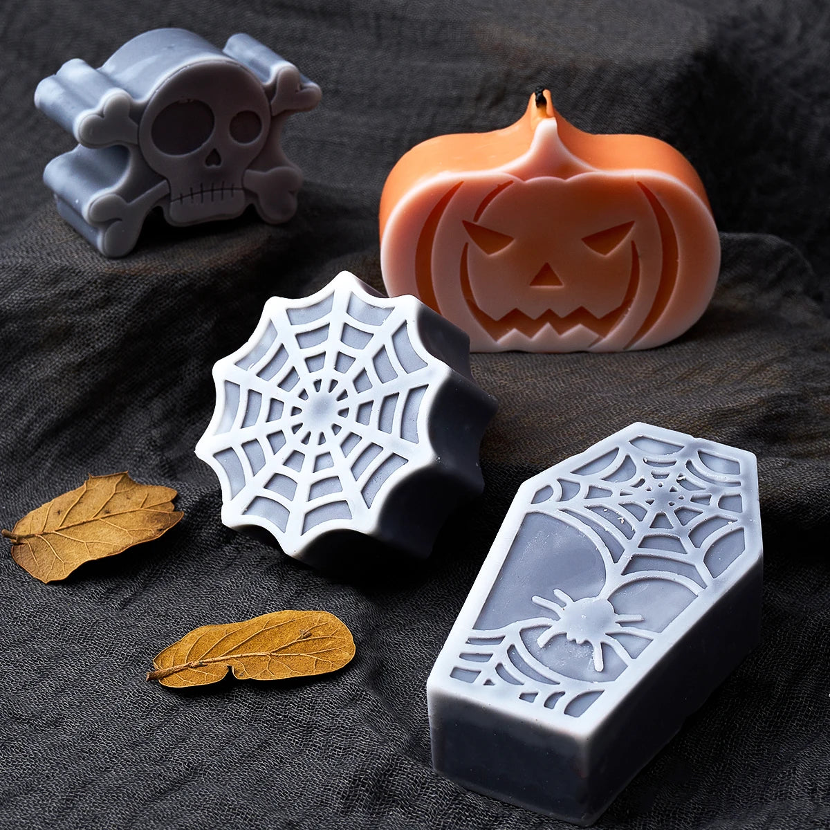 Pumpkin Halloween Silicone Mould DIY Handmade Spider Web Coffin Soap Scented Candle Chocolate Baking Mold Halloween Crafts Gift