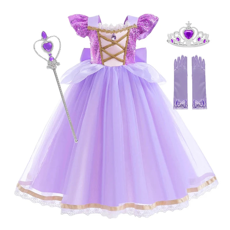 Girls Rapunzel Princess Costume Dresses Kids Summer Tangled Fancy Cosplay Dress Halloween Carnival Party Cosplay Vestido Dresses