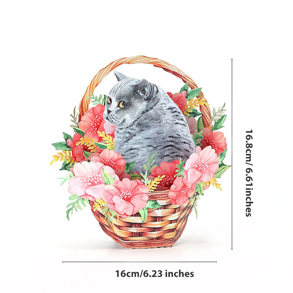 Mothers Day Pink Rose Flower Basket 3D Pop-up With Envelope