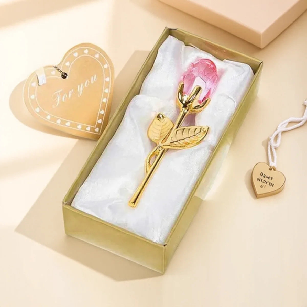 Crystal Metal Roses Gift for Girlfriend Wedding Home Decor Mini Model Ornament Valentine Day Promotion