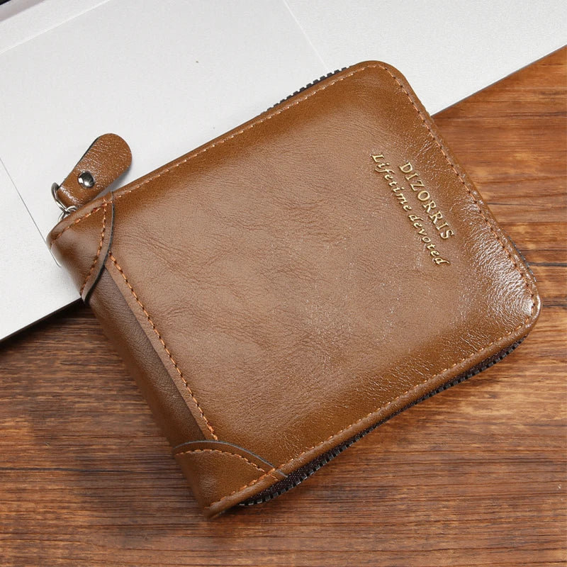 Men's wallet with driving license cover, vintage and simple, short and multi-functional card holder with zipper