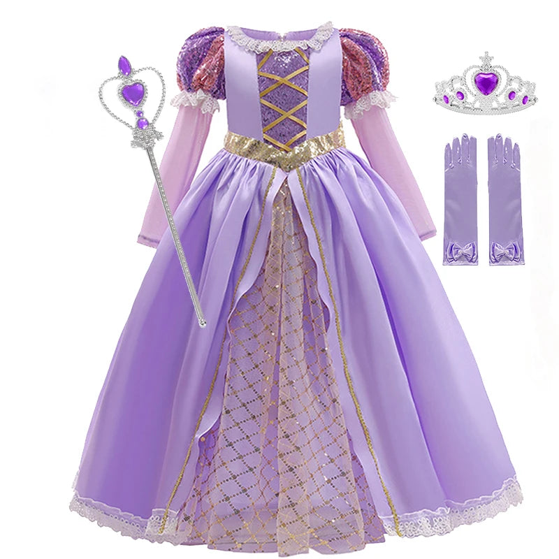 Girls Rapunzel Princess Costume Dresses Kids Summer Tangled Fancy Cosplay Dress Halloween Carnival Party Cosplay Vestido Dresses