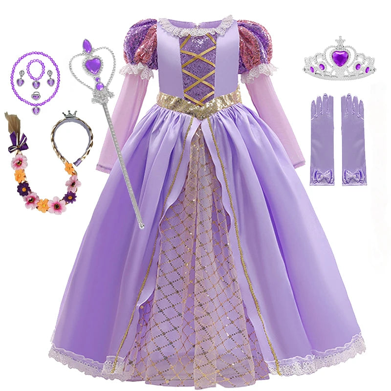 Girls Rapunzel Princess Costume Dresses Kids Summer Tangled Fancy Cosplay Dress Halloween Carnival Party Cosplay Vestido Dresses