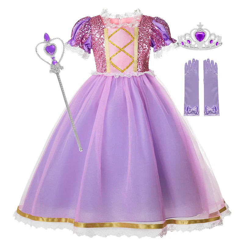 Girls Rapunzel Princess Costume Dresses Kids Summer Tangled Fancy Cosplay Dress Halloween Carnival Party Cosplay Vestido Dresses