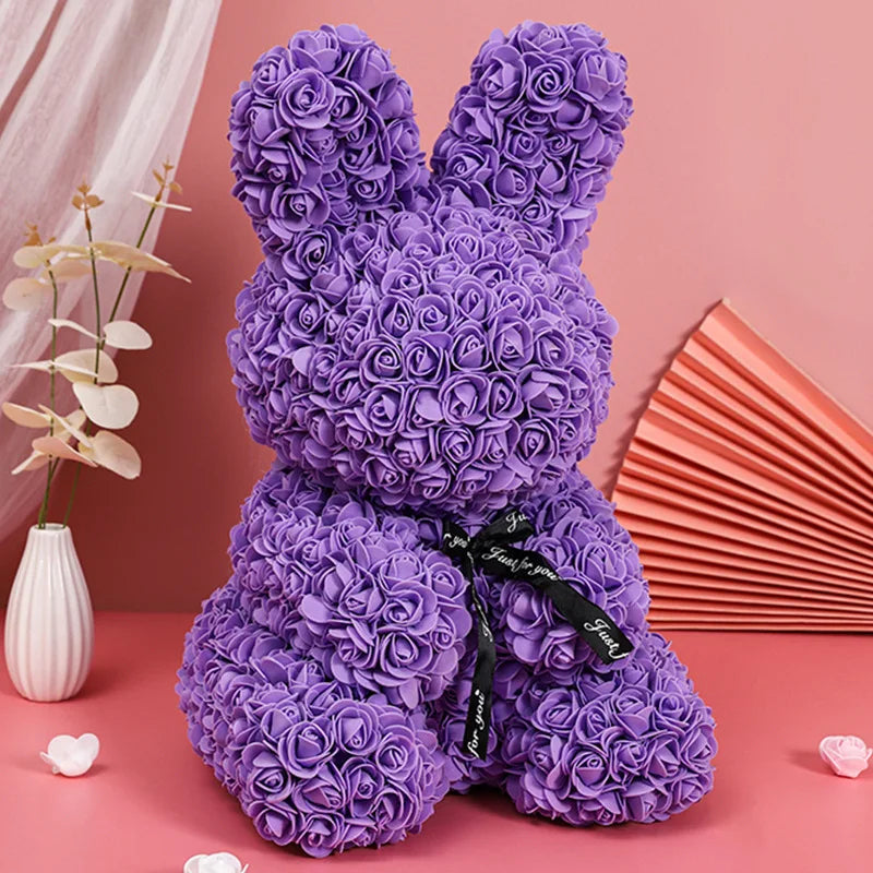 Rose Rabbit NEW Valentines Day Gifts 27cm Flower Rabbits Artificial Floral Decorations Mother' DAY Gift For Girlfriend Festival