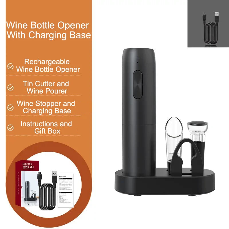 Electric Wine Bottle Opener Automatic Red Wine Corkscrew Rechargeable Wine Opener with Charging Base Wine Lover Kitchen Gadgets