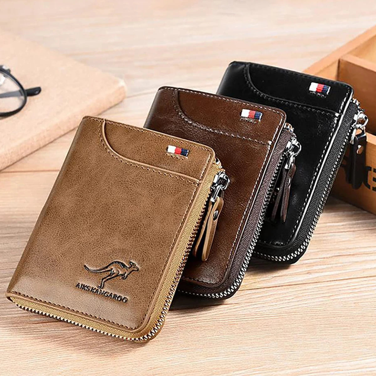 Wallet Leather Business Card Holder Zipper Purse Luxury Wallets for Men RFID Protection Purses Carteira Masculina Luxury.-A-DH