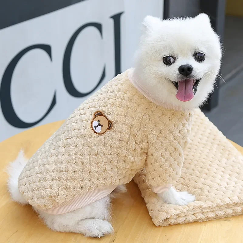 2024 New Warm Fleece Pet Clothes Cute Print Coat Small Medium Dog Cat Shirt Jacket Teddy French Bulldog Chihuahua Winter Outfit