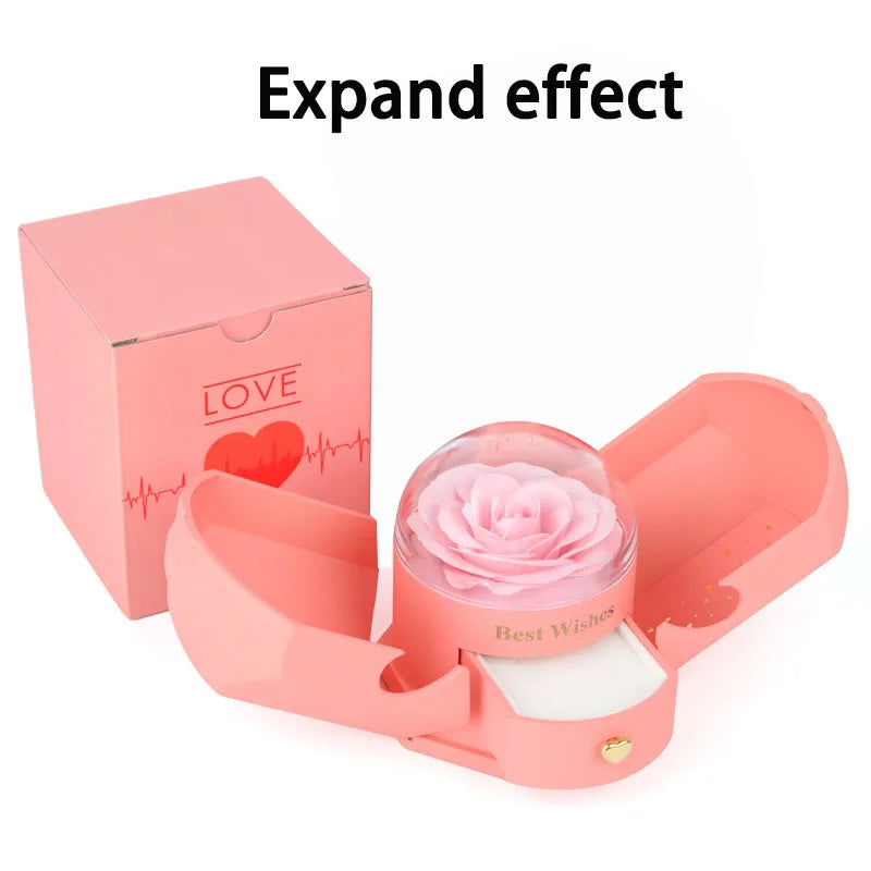 Surprise Flower Jewelry Box - Mysterious Unboxing with Rose Gold Dried Flowers & Hidden Love Drawer - Luxury Birthday Gift for H