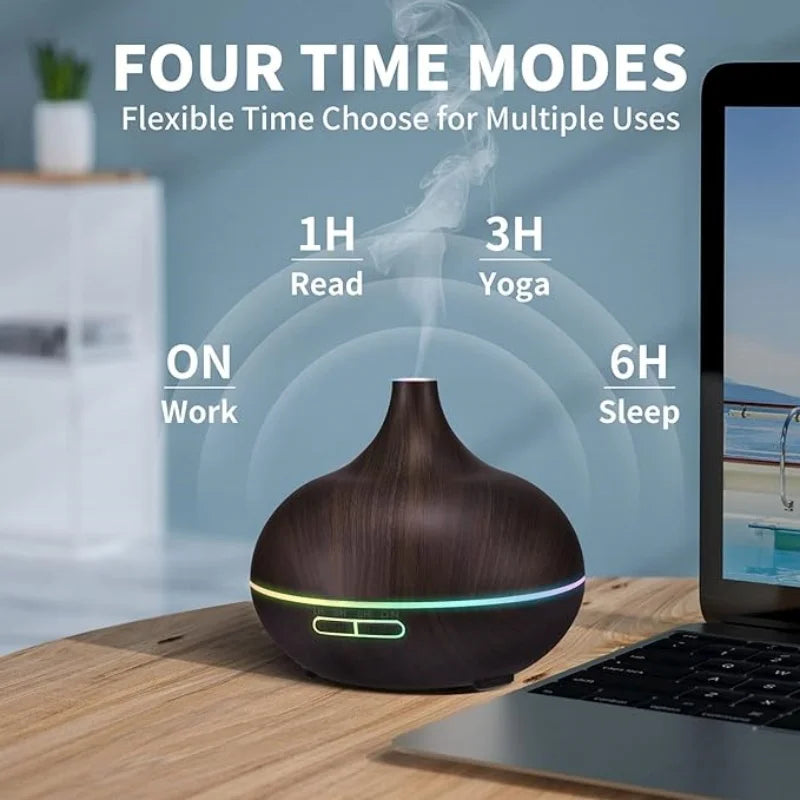 500ml Aroma Essential Oil Diffuser Wood Grain Air Humidifier Aromatherapy Ultrasonic Remote Control Color Light For Home Bedroom