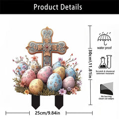 Easter Yard Sign Outdoor Decor Bunny Easter Eggs Garden Stakes Acrylic Easter Cross Plant Pot Sticks For Outside Patio Lawn