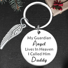 Cute Dad Memorial Keychain Pendant My Guardian Angel Lives in Heaven