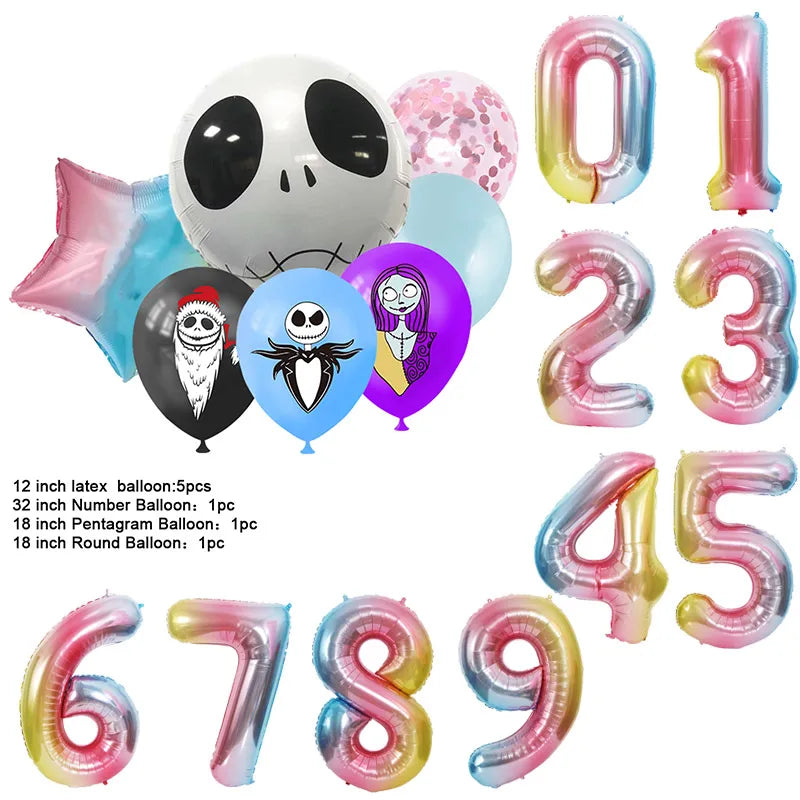 The Nightmare Before Christmas Halloween Theme Birthday Party Decoration Latex Digital Balloon Set Baby Shower Kid Boy Girl Gift