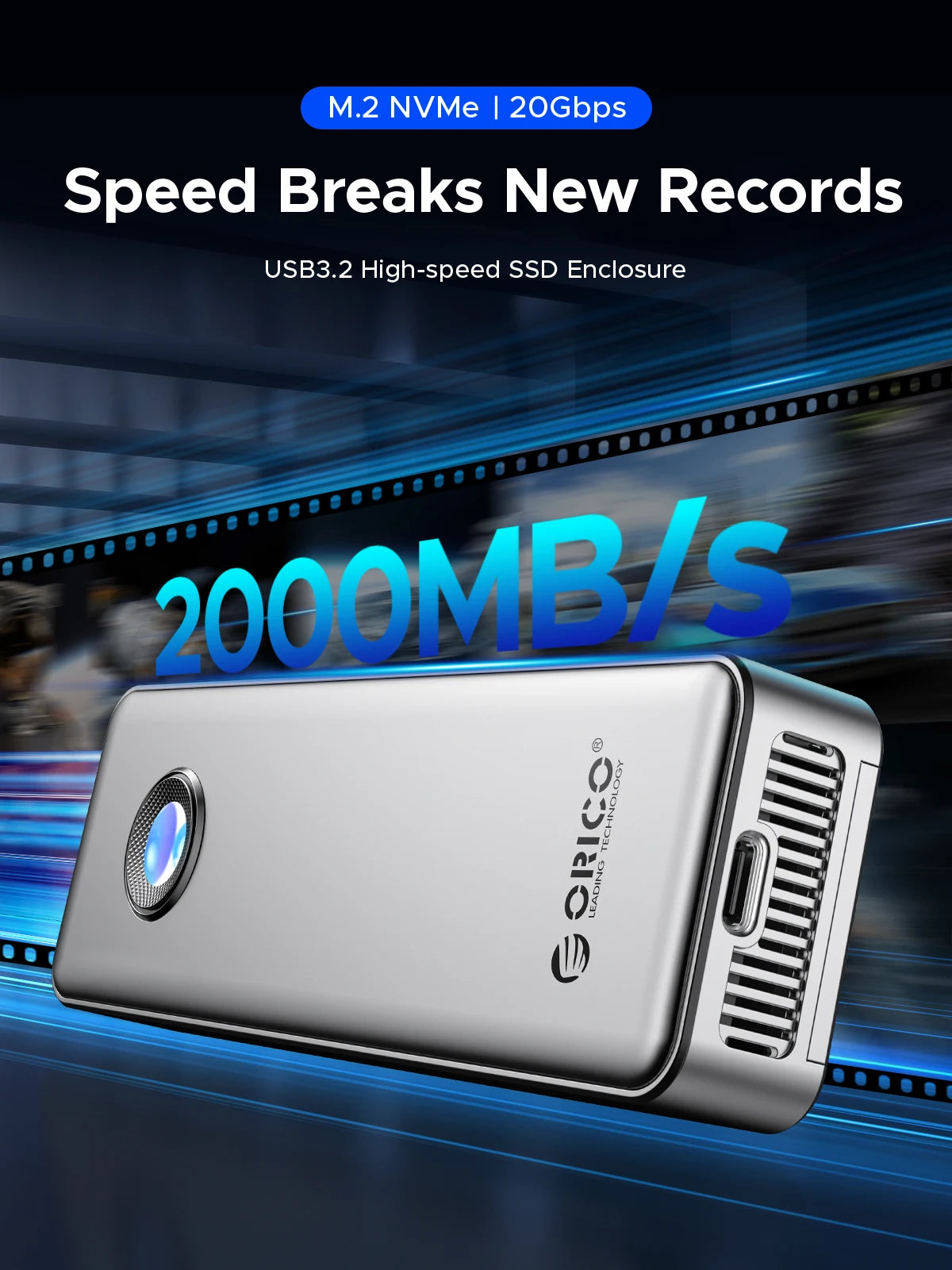 ORICO 20Gbps NVME Enclosure Case 8TB with Cooling Fan USB 3.2 Gen 2 x 2 PCIE NVME Adapter Tool Free RGB for PCIe M Key