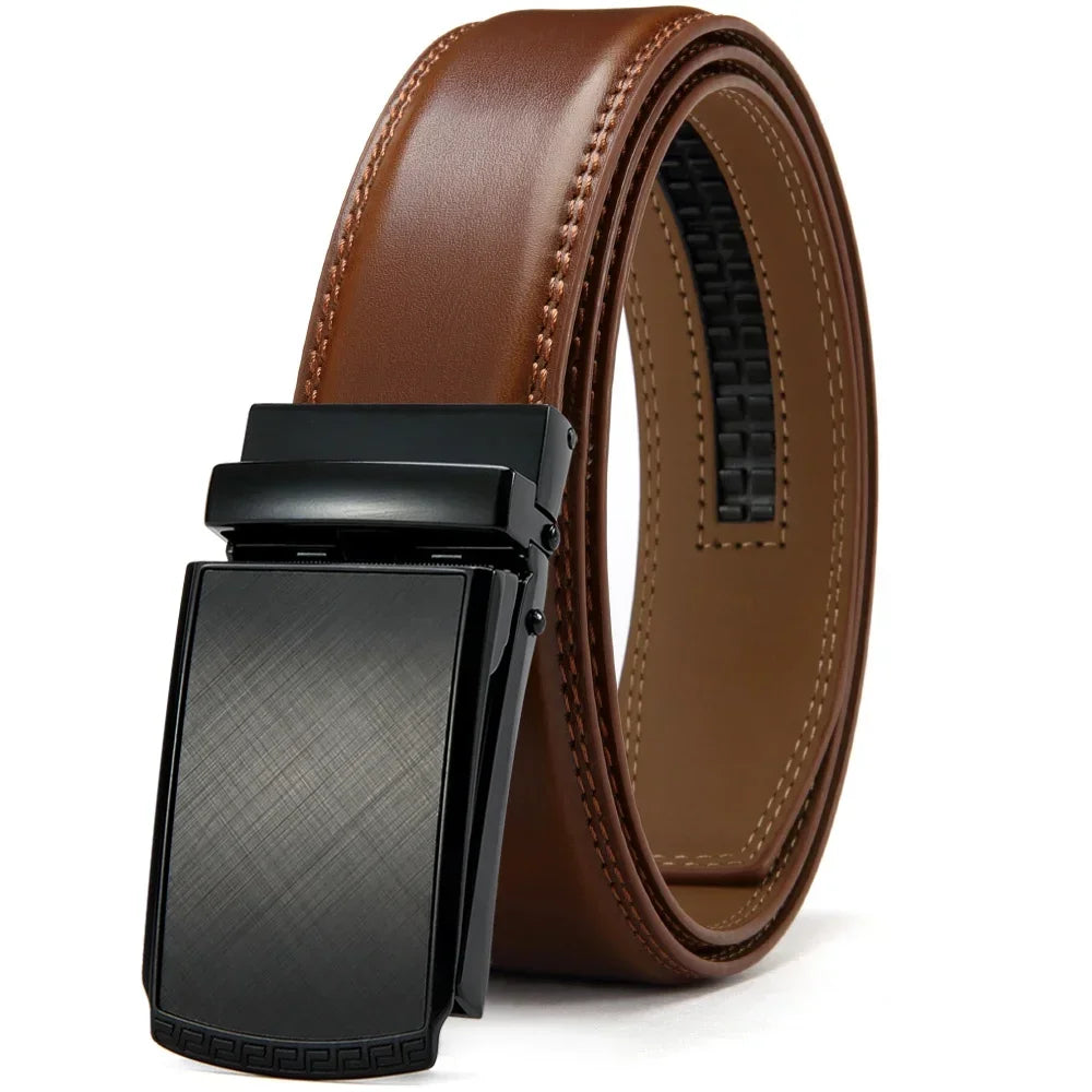 Mens Belt Genuine Leather Luxury Belt Metal Automatic Alloy Buckle Fashion Ratchet Belts for Men Cowhide High Quality Belt