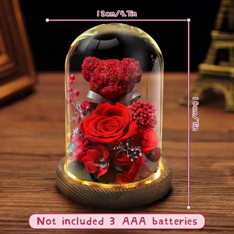 Valentine's Day Gift for Girlfriend Eternal Preserved Rose Flower Gift Box Teddy Bear