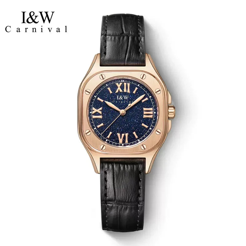 Carnival High Quality Classic Retro Women's Square Green Quartz Watch Women's Clock Luxury Style Sapphire Crystal Wristwatch