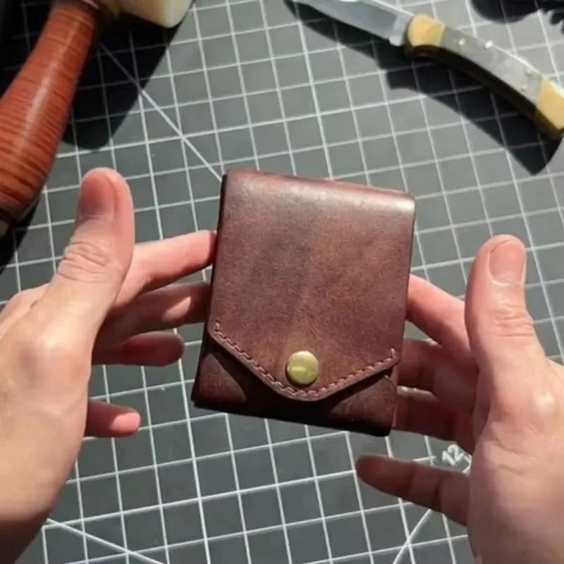 Multifunctional Compact Wallet Handmade Leather Wallet Small Slim Compact Credit Card Wallet Portable Genuine Leather Coin Purse