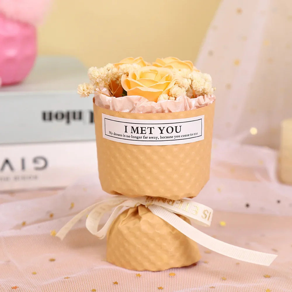 New Soap Rose Bouquet Valentine'S Day Birthday Gift for Girlfriend Gift 3 Heads Artificial Flowers Wedding Home Party Decoration