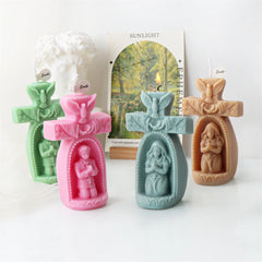 3D Cherub Silicone Mold DIY Handmade Praying Boy Girl Candle Mold Prayer Virgin Sculpture Soy Wax Candle Mold Cross Church Decor