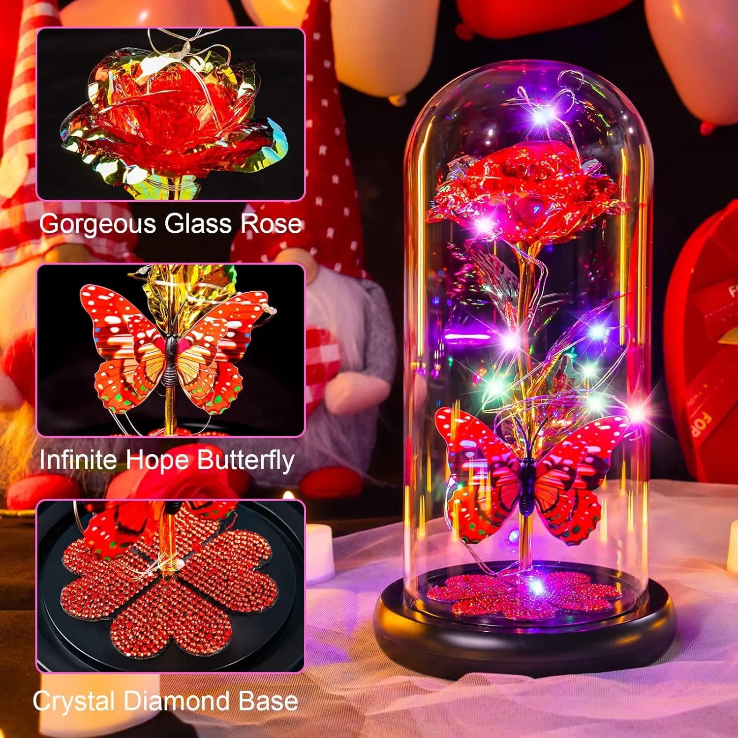 Mothers Day Rose Gifts for Mom, Galaxy Glass Rose